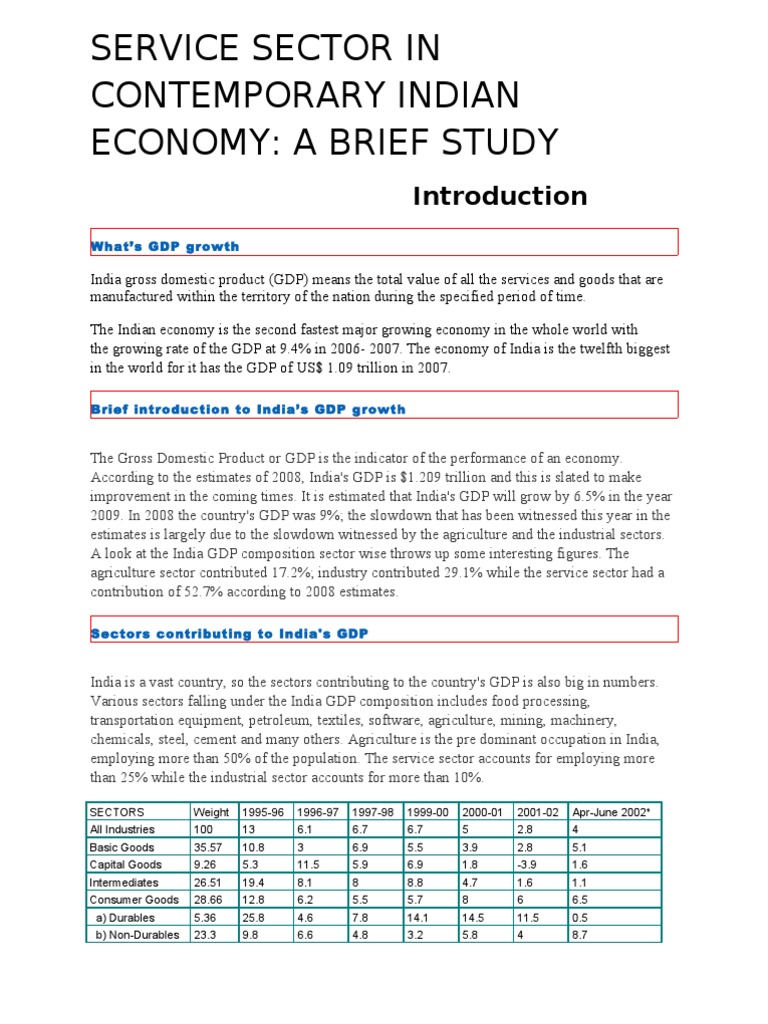 Service Sector's Role in India's GDP | PDF | Economy Of India | Gross ...