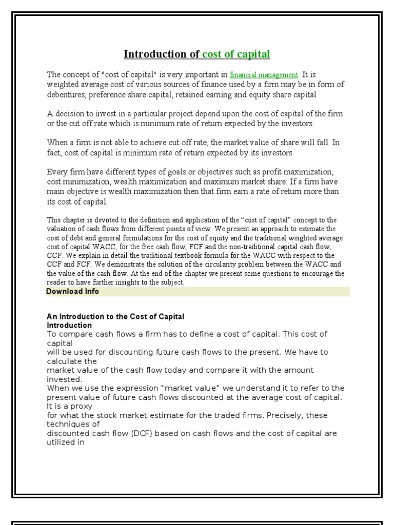 Understanding Cost of Capital Basics | PDF | Cost Of Capital ...