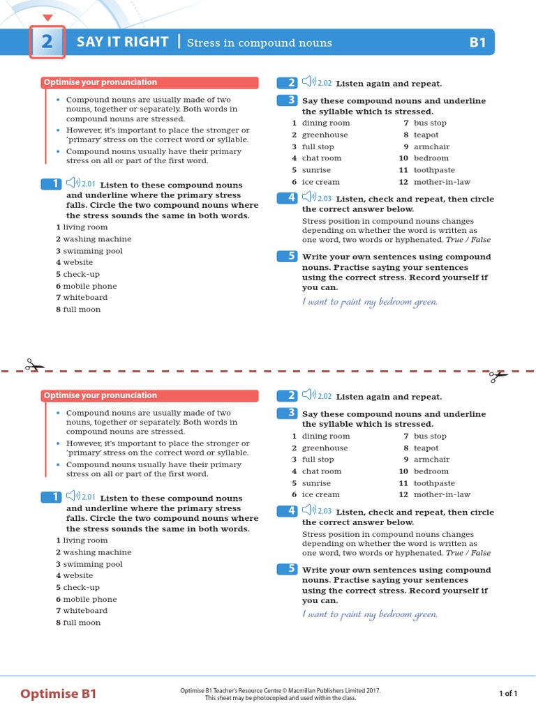 OPT B1 SIR Unit 2 Worksheet | PDF | Stress (Linguistics) | Word