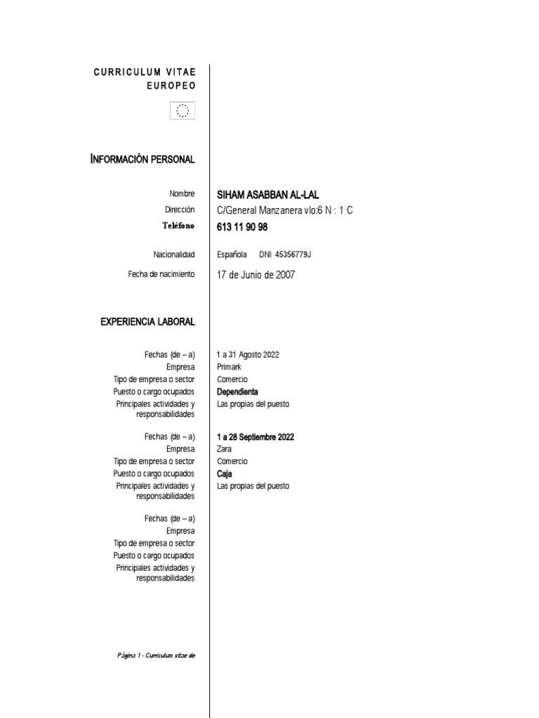 CV de Siham: Experiencia en Primark | PDF