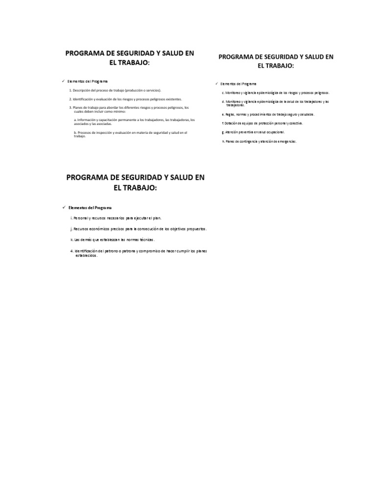 Programa de Seguridad y Salud en El Trabajo | PDF