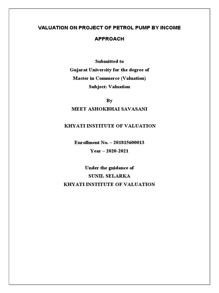 Valuation of a Petrol Pump Business Using the Approach PDF
