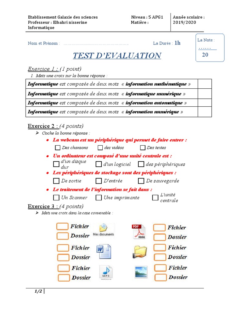 Test d'évaluation en informatique APG1 | PDF | Informatique | Internet