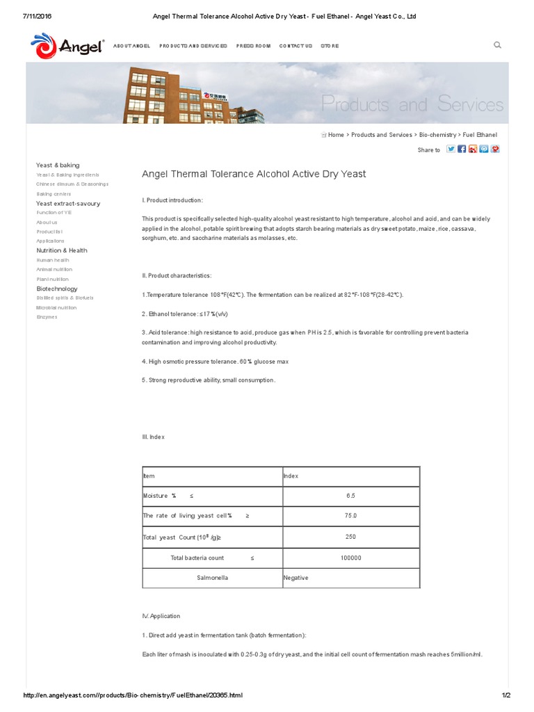 Angel Thermal Tolerance Alcohol Active Dry Yeast Fuel Ethanel Angel
