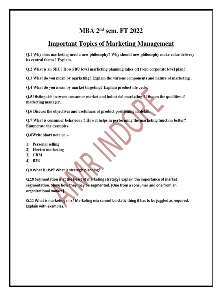 Key Topics in MBA Marketing Management | PDF | Career & Growth | Business