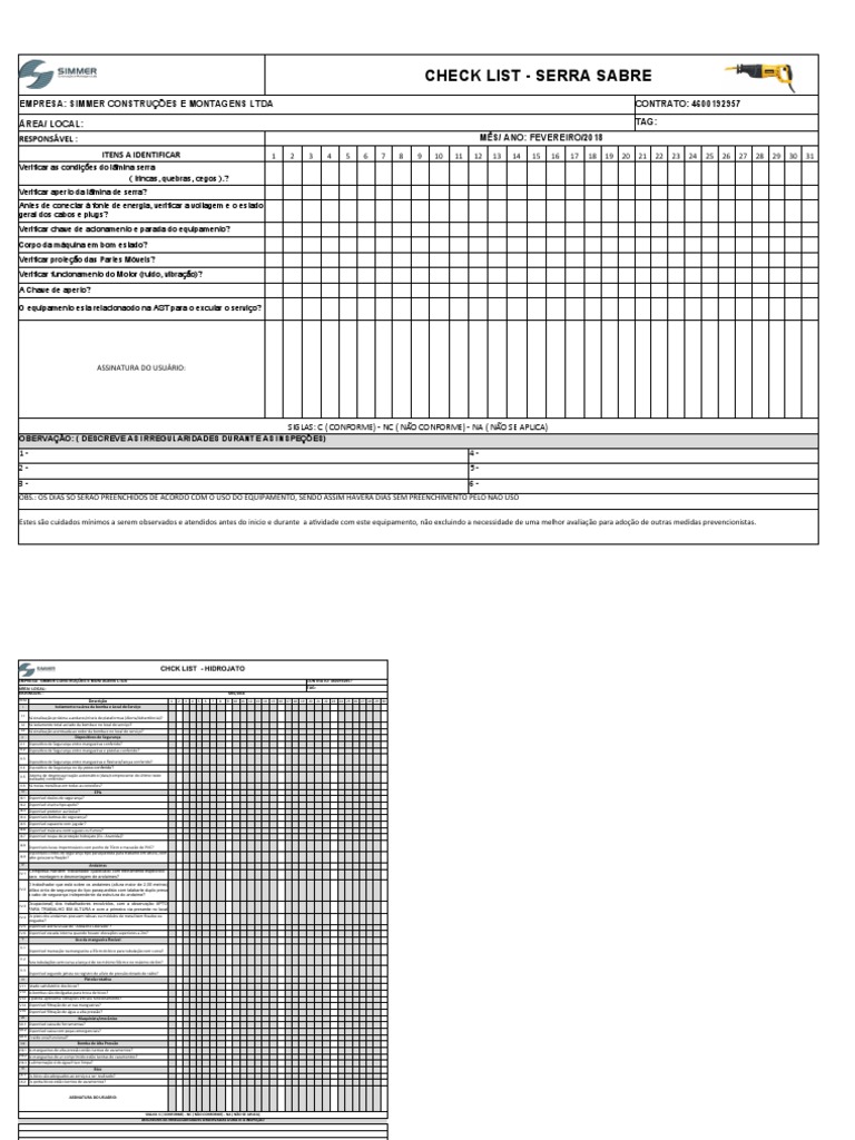 Check List de Equipamentos de Segurança | PDF | Guindaste (máquina) | Pneu