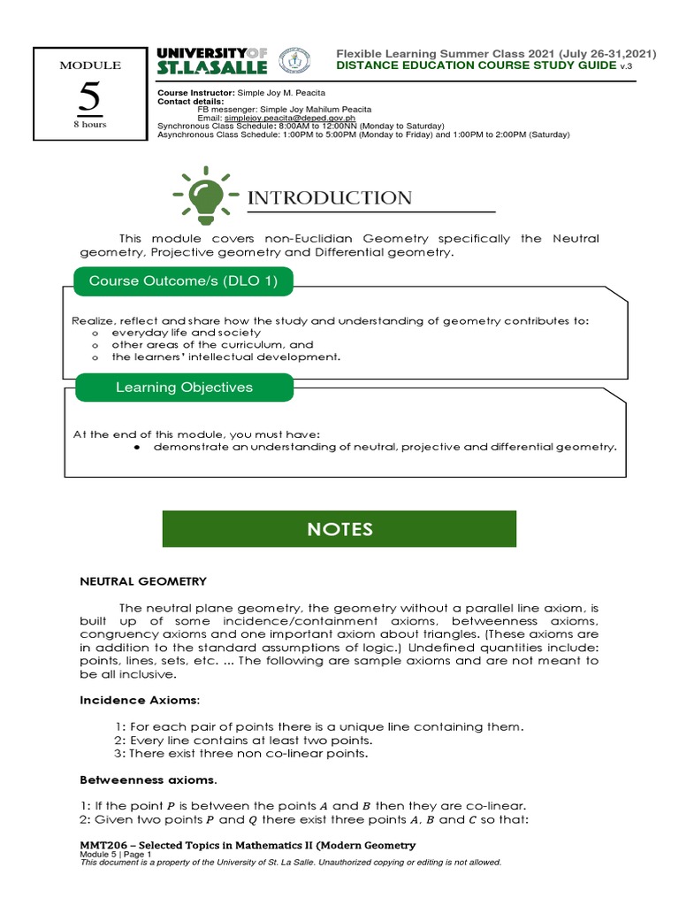 Module 5 Neutral Geometry Projective Geometry and Differential Geometry ...