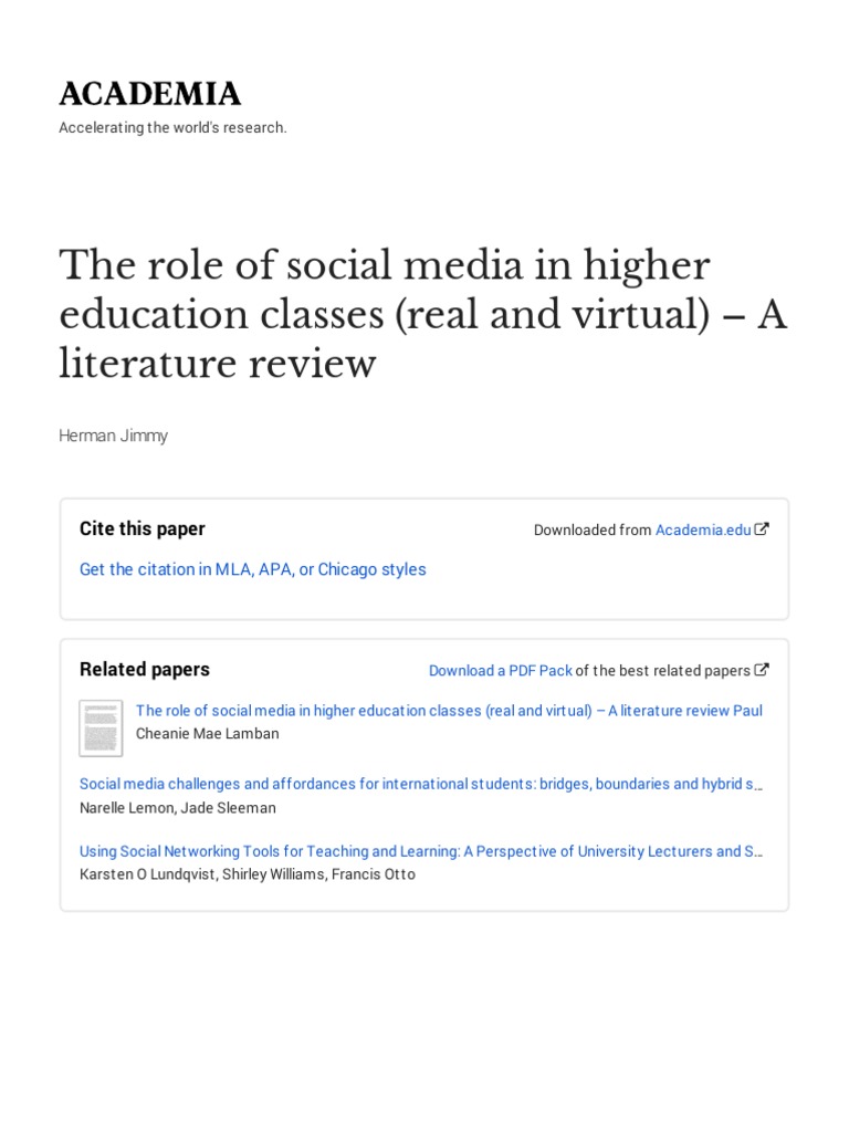 The Role of Social Media in Higher Education Classes Real and Virtual ...