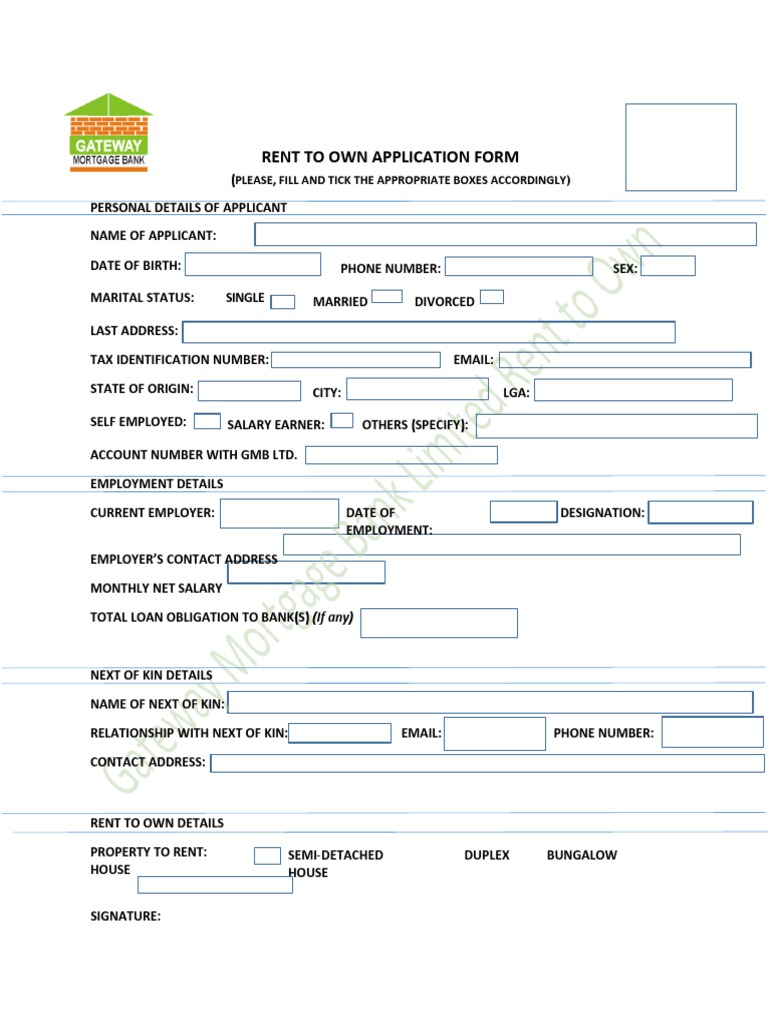 Rent to Own Application Form | PDF