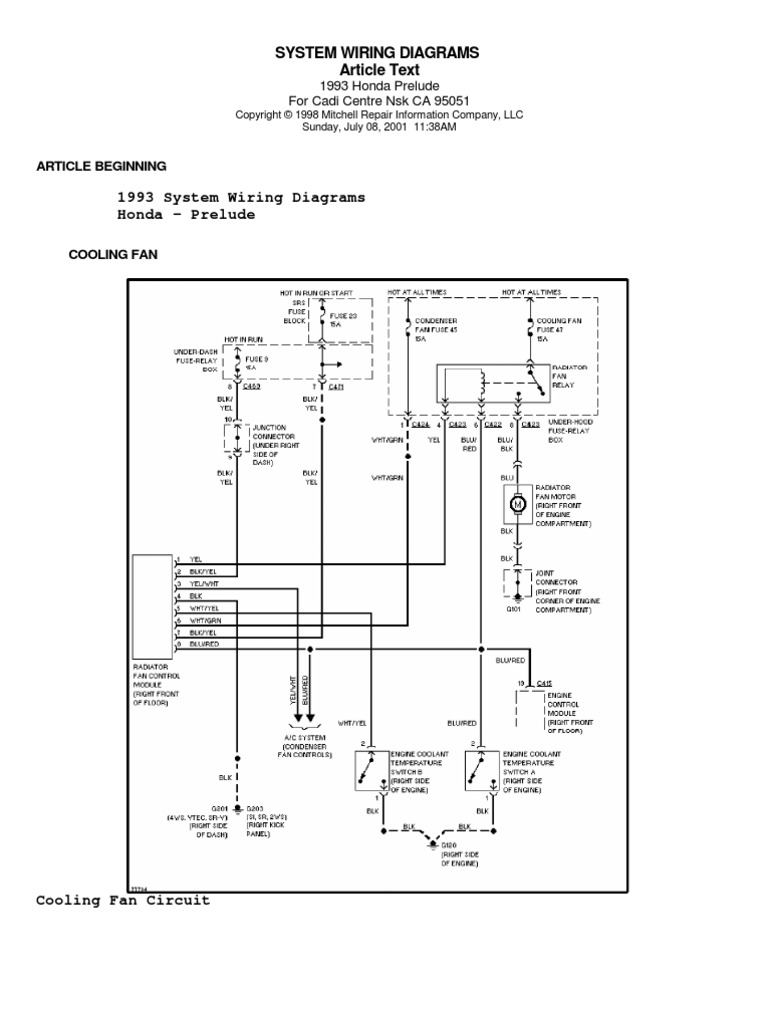 Honda Prelude IV (9296) System Wiring Diagrams PDF