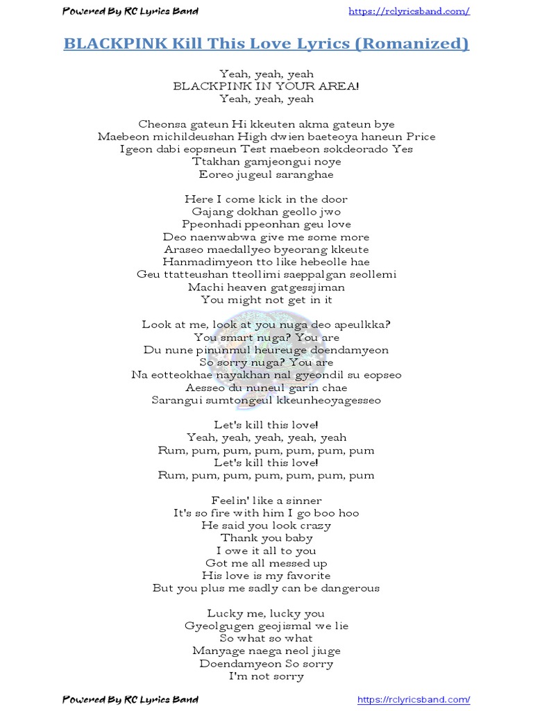 Blackpink kill this love lyrics romanized korean pdf