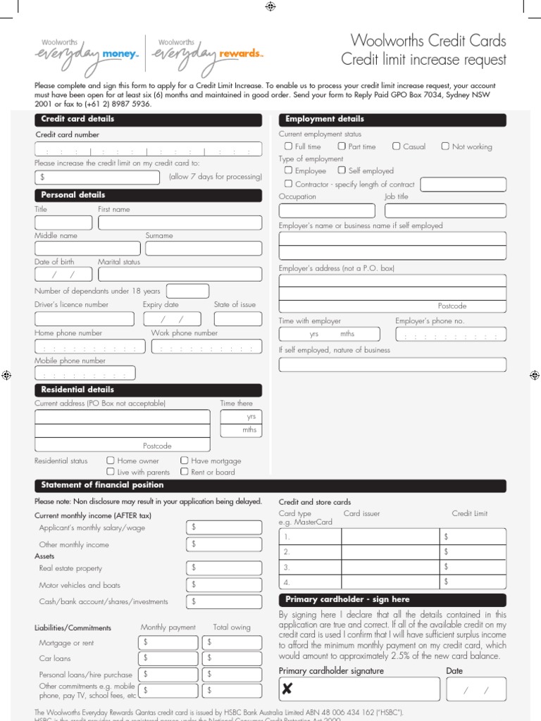 Credit Limit Increase Request | Credit Card | Employment