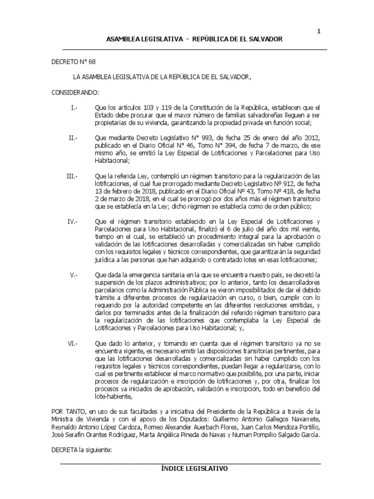 Ley Especial Transitoria para La Regularización de Lotificaciones y ...