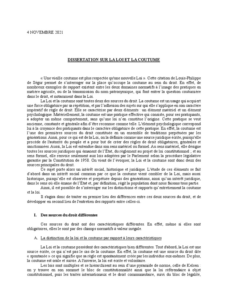 la loi et la coutume dissertation juridique pdf