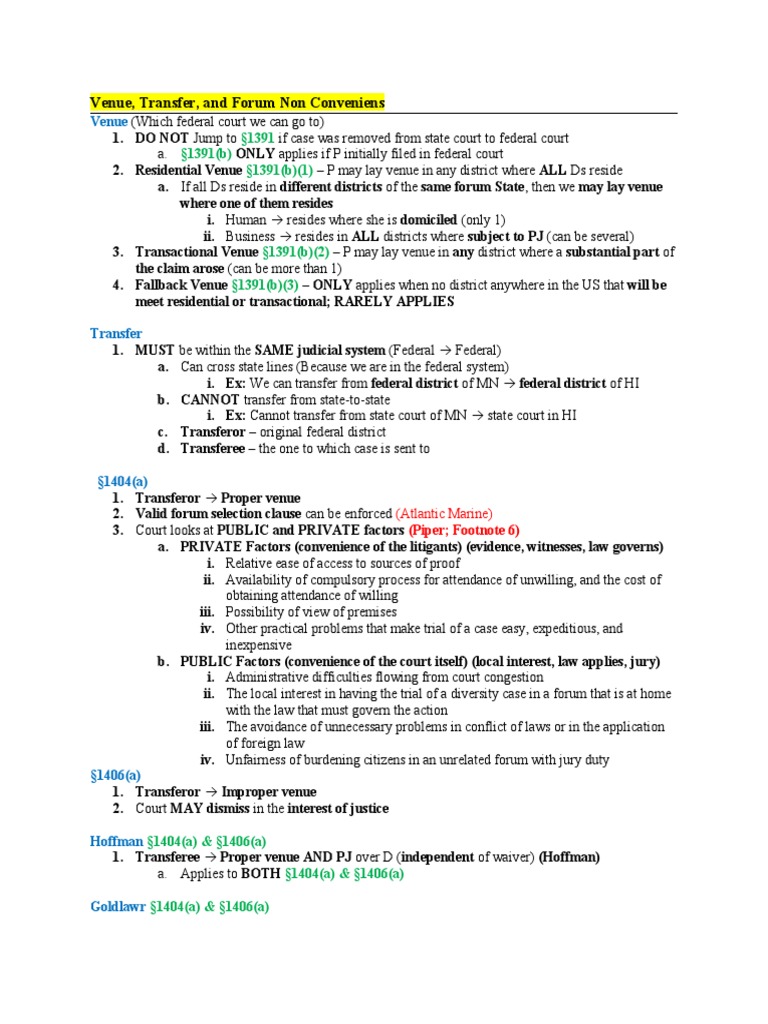 Venue, Transfer, and Forum Non Conveniens: A Comprehensive Guide to 