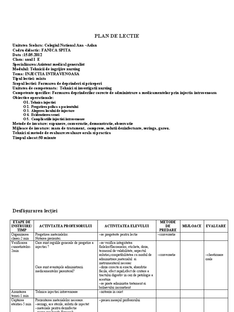 Plan Lectii TA | PDF