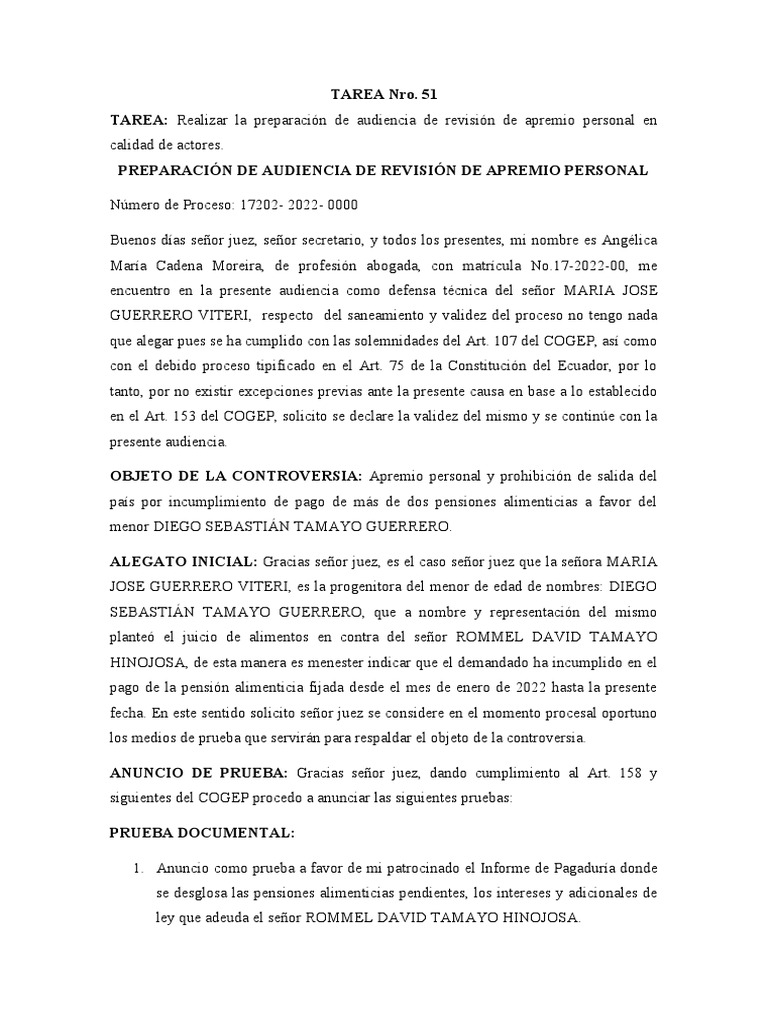 Preparación De Audiencia Pdf Pensión Alimenticia Justicia