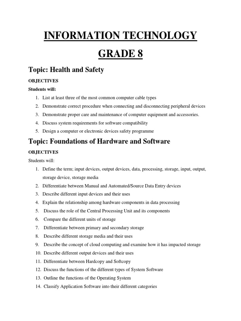 Information Technology Curriculum Guide Grade 8 | PDF | Computer ...