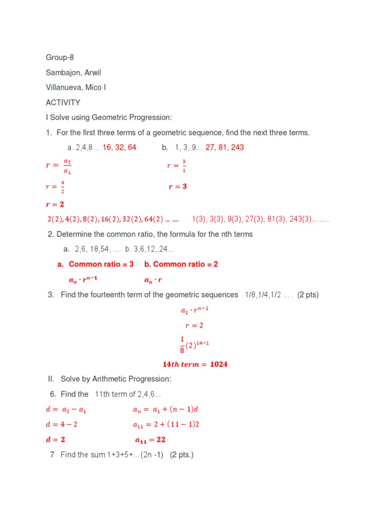 Geometric and Arithmetic Sequences Finding Patterns and Terms PDF