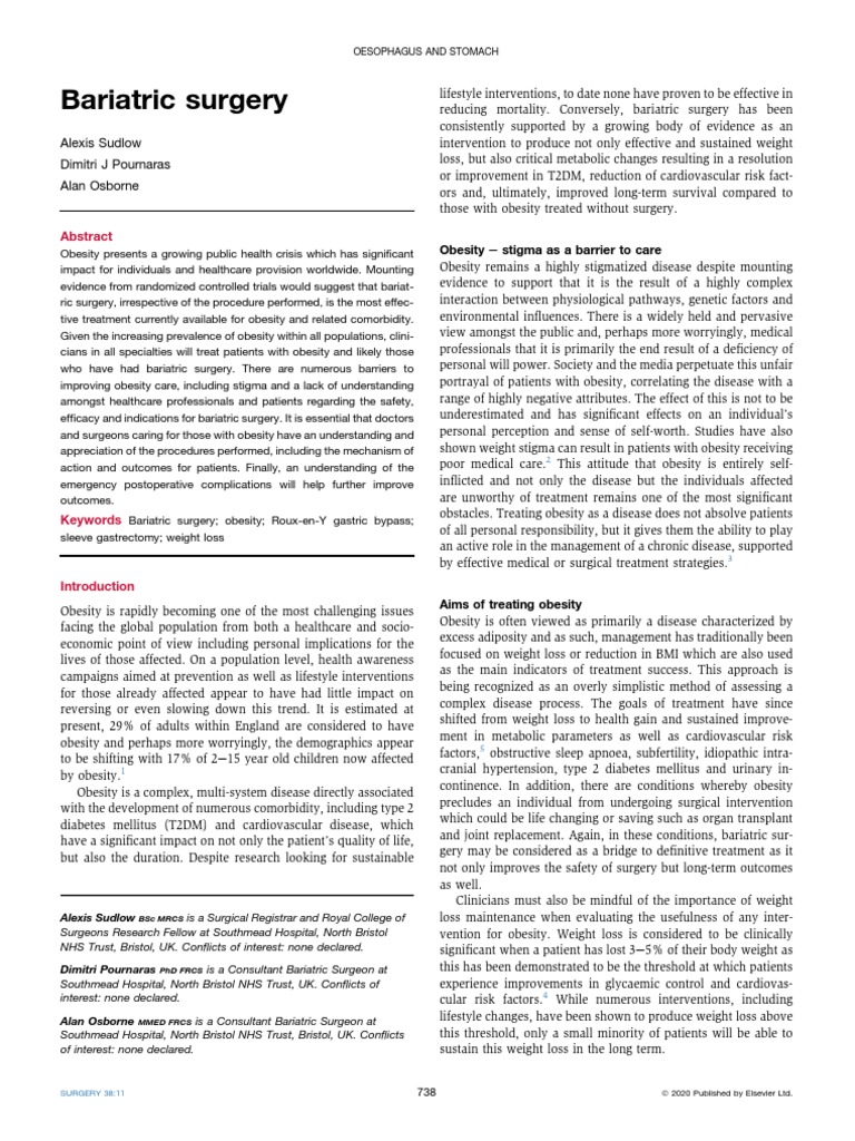 Bariatric Surgery Oxford PDF Bariatric Surgery Obesity