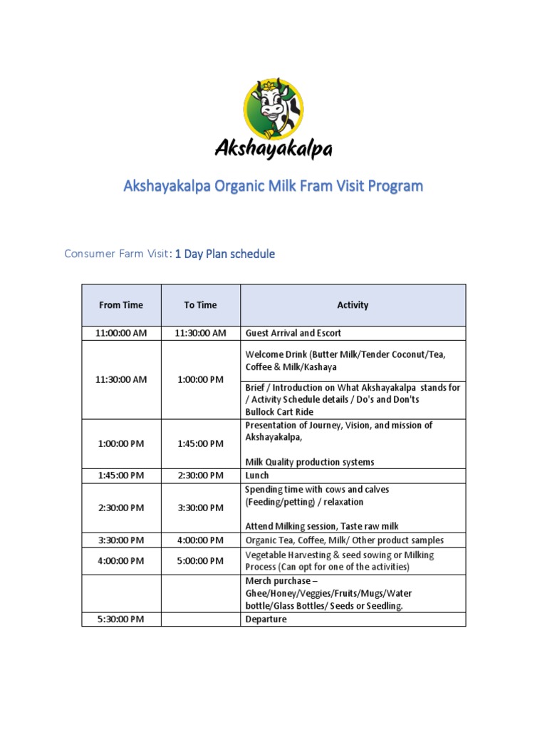 Akshayakalpa Farm Visit Pricing Details | PDF | Milk | Tea