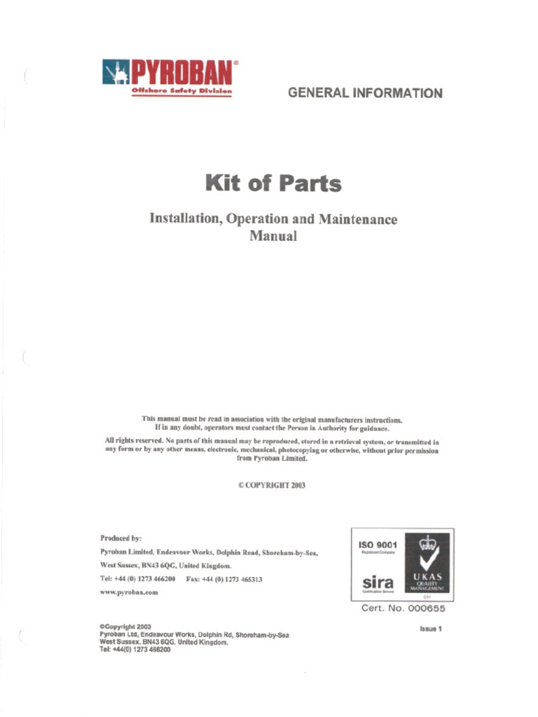 Pyroban General Information Kit of Parts Installation, Operation and ...