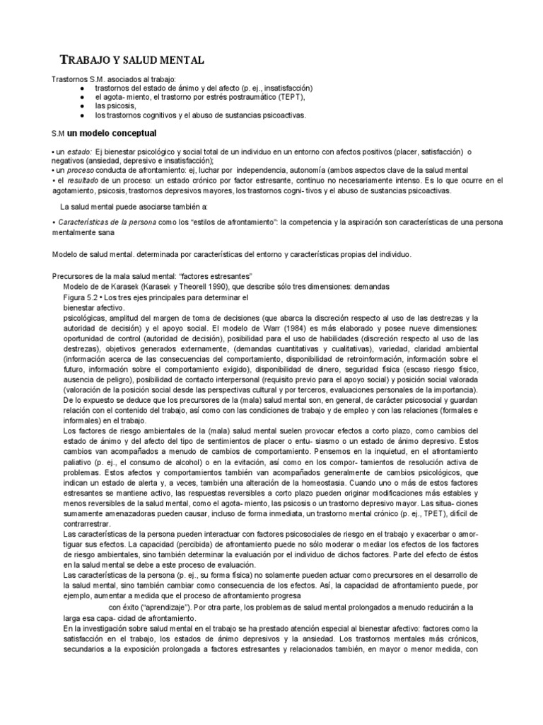 Impacto del Trabajo en la Salud Mental | PDF | Psicosis | Trastorno mental