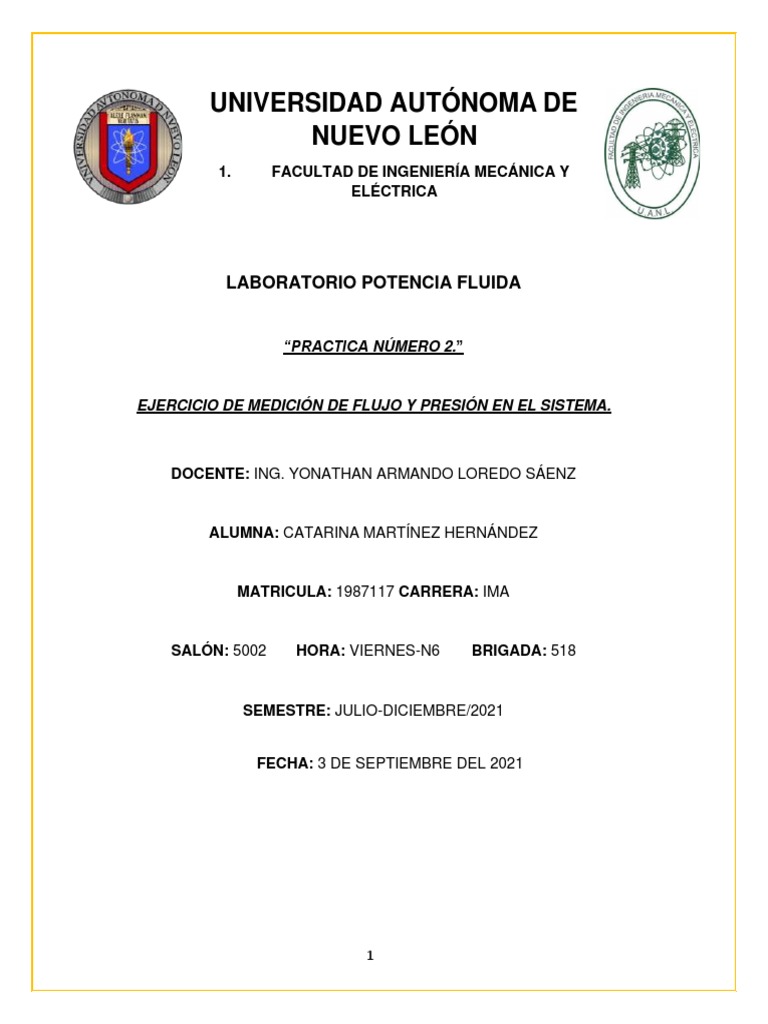 Practica Numero 2 Potencia Fluida | PDF | Presión | Descarga (hidrología)