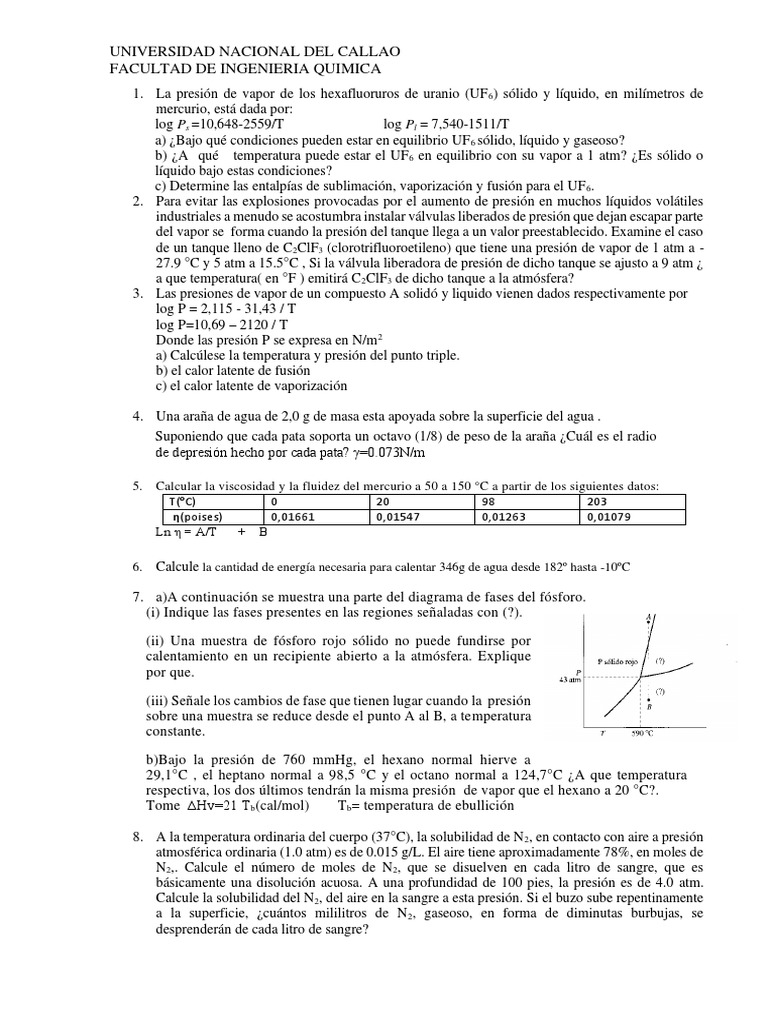 Equilibrio y Propiedades del UF6 y C2ClF3 | PDF | Vapor | Buceo bajo el ...