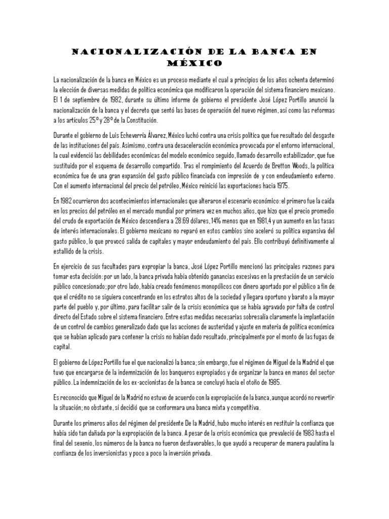 Nacionalización de La Banca en México | PDF | México | Bancos