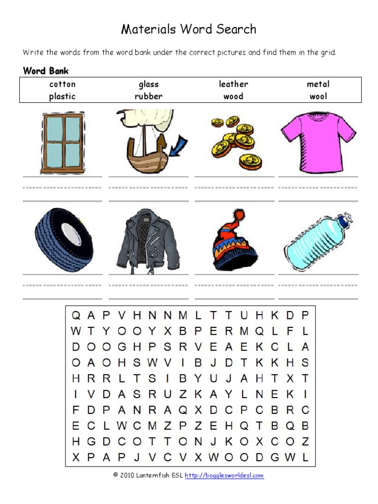 Materials Word Search PDF