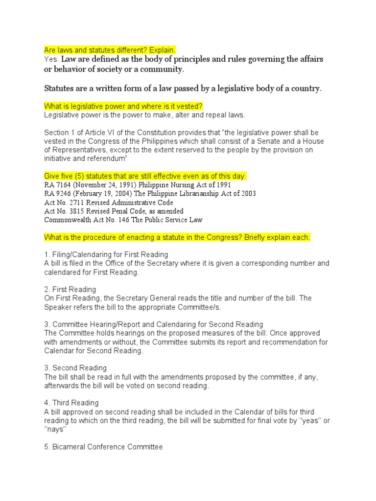 Laws vs Statutes Understanding the Difference PDF Bill (Law