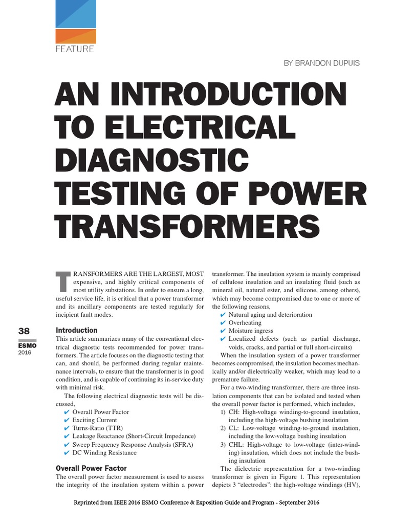 ESMO 2016 An Introduction To Electrical Diagnostic Testing of Power