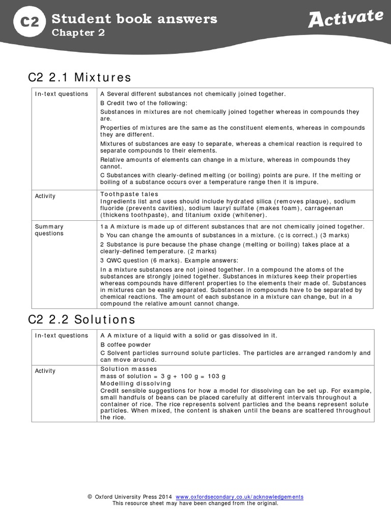 Activate 2 Chemistry Chapter2 Answers | PDF | Solubility | Chemical ...