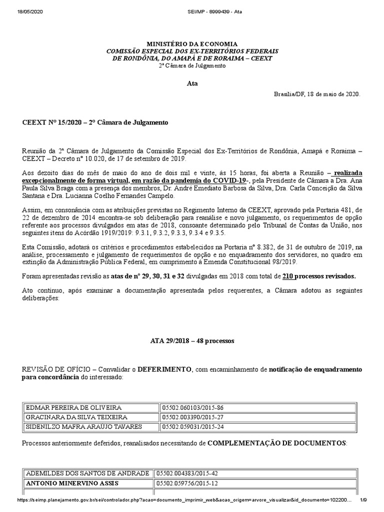 Ata CEEXT - Reanálise de Processos 2020 | PDF | Fontes do Direito ...