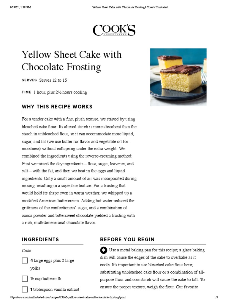 Yellow Sheet Cake With Chocolate Frosting | PDF | Cakes | Chocolate