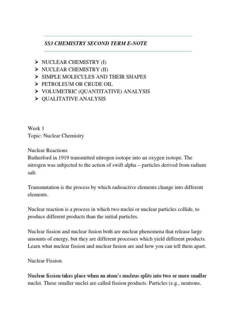 SS3 Chemistry 2nd Term Lesson Note PDF | PDF | Nuclear Physics ...
