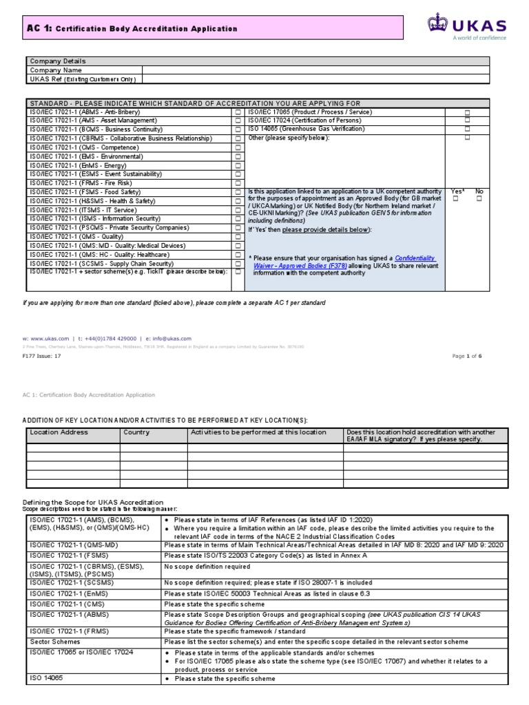 UKAS Accreditation Application Form | PDF | Certification | Quality ...