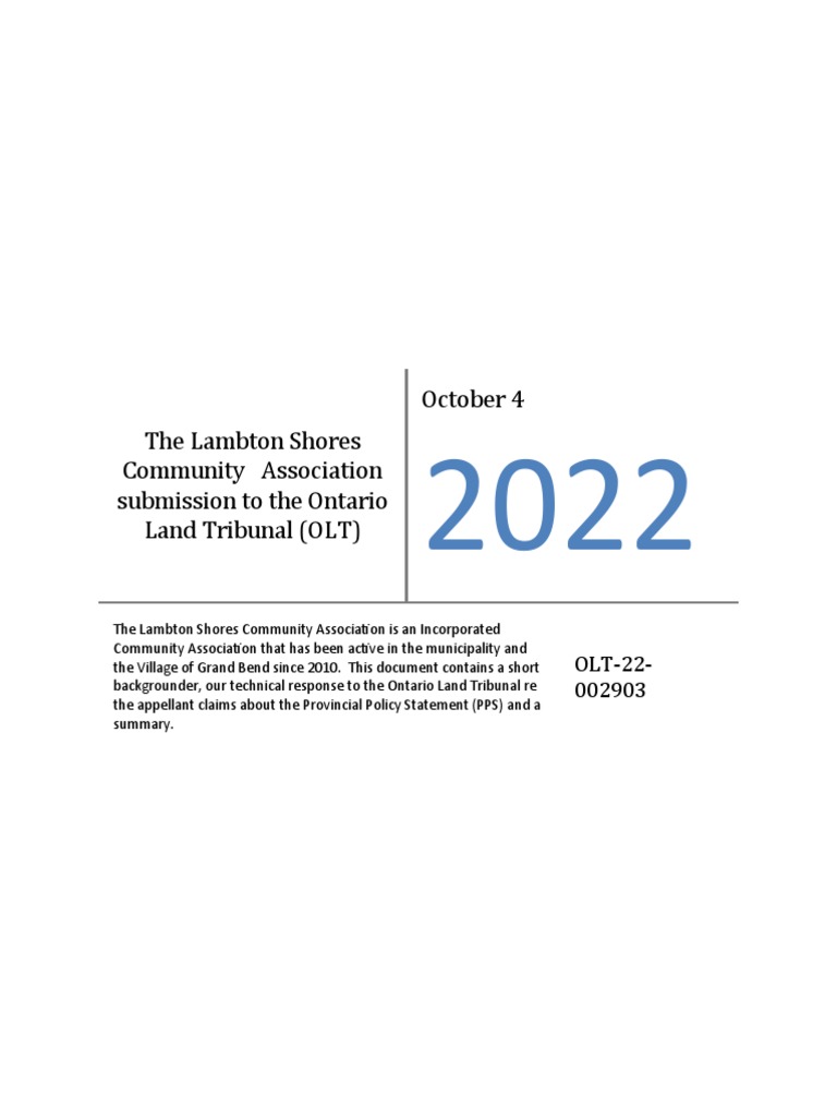 Lambton Shores Community Association Submission To The OLTDRAFT PDF