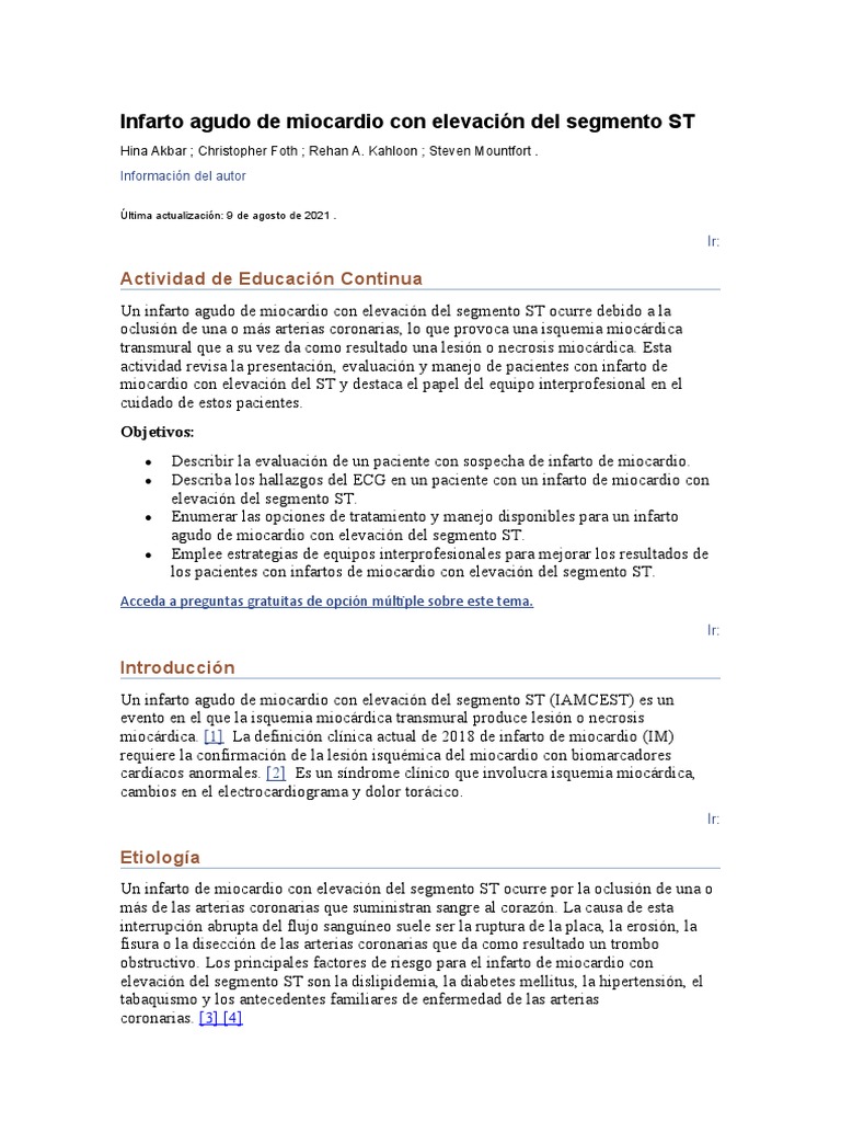 Manejo del Infarto con Elevación ST | PDF | Infarto de miocardio ...