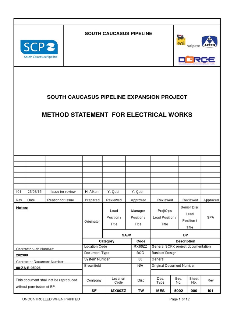 Method Statement for Electrical Works PDF Electrical Wiring Safety