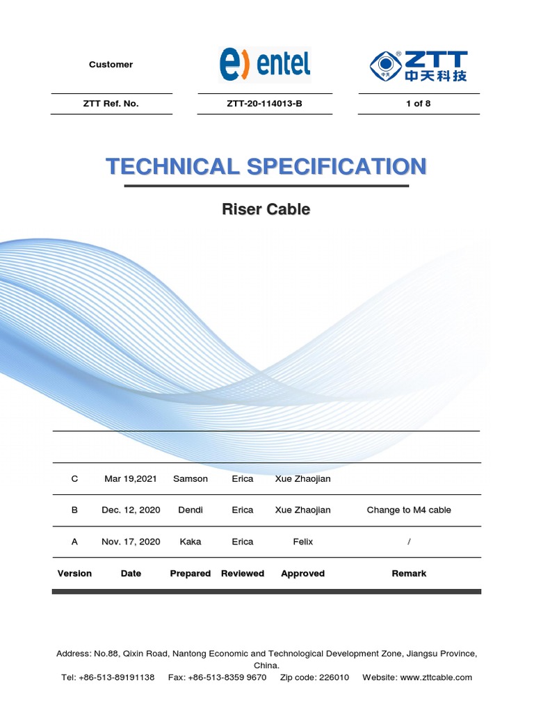 ZTT Riser Cable | PDF | Optical Fiber | Attenuation