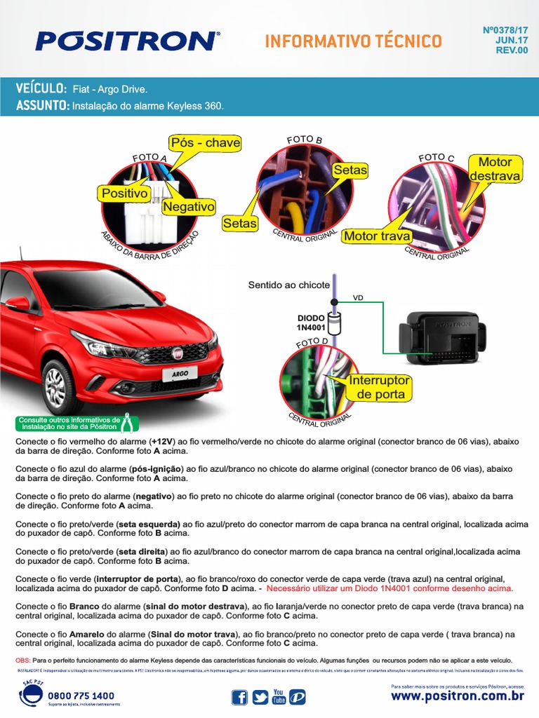 2019-01-187 - Instalação Do Alarme Keyless 360, Fiat - Argo Drive | PDF