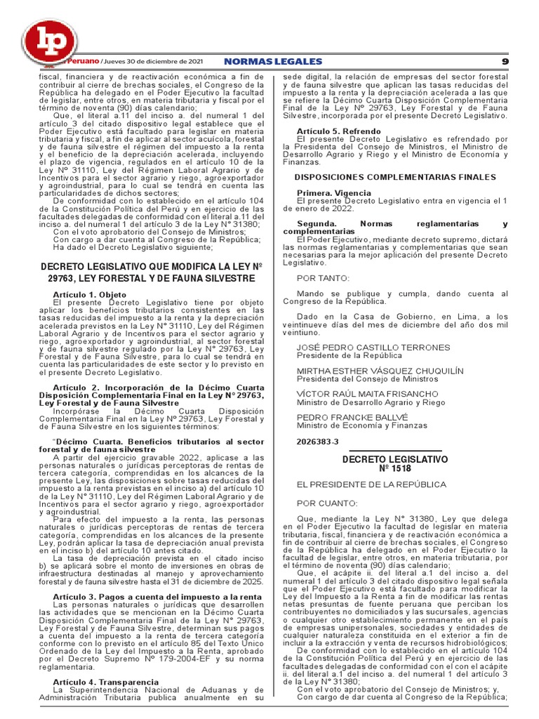 Modificación de la Ley 1518 en Perú | PDF | Impuesto sobre la renta ...