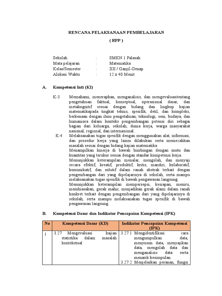 RPP Matematika: Alokasi Waktu dan Metode | PDF