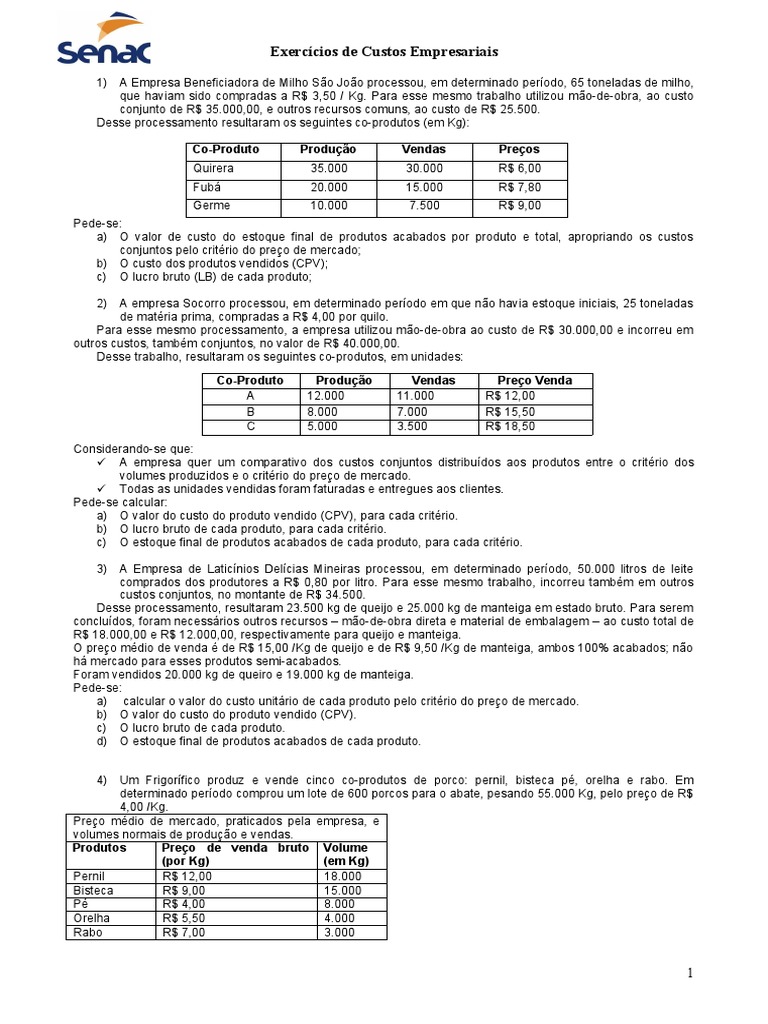 Exercícios Producao Conjunta 2 | PDF | Despesa | Economia de negócios