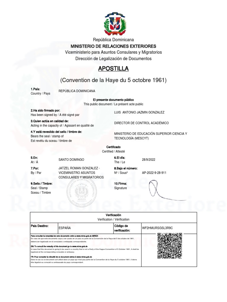 Apostilla de Documentos en RD | PDF
