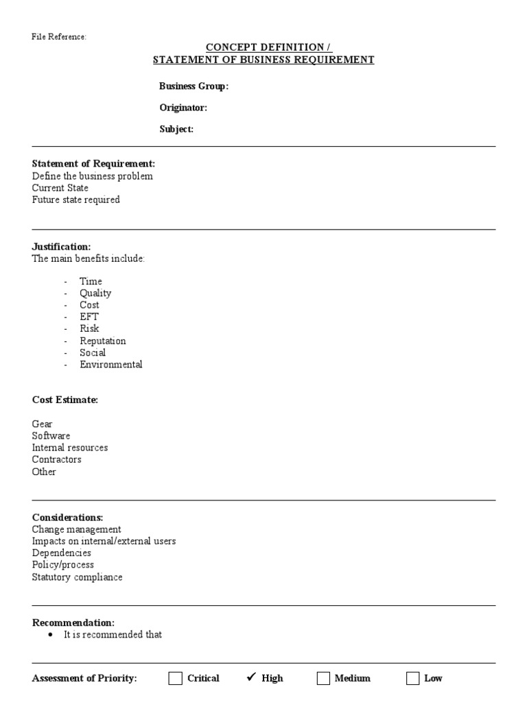 Business Requirement Statement Overview | PDF