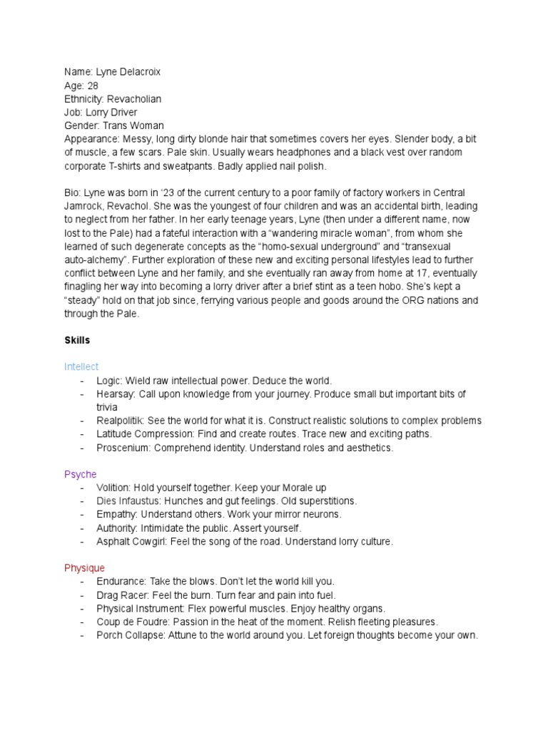 Lyne Delacroix Character Sheet PDF