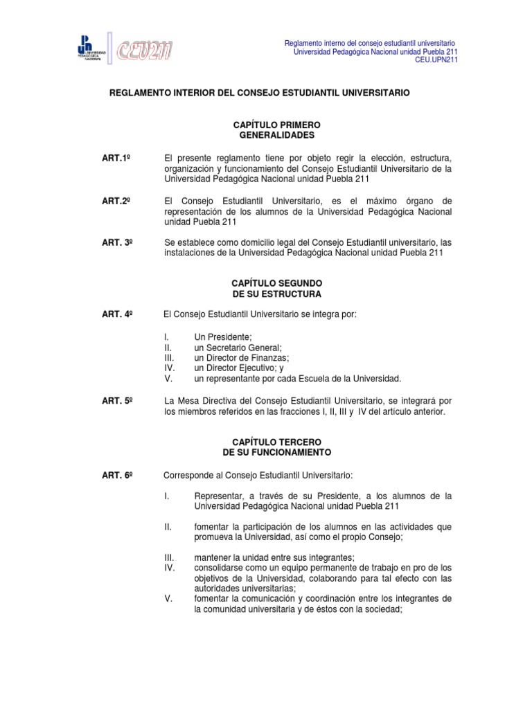 Reglamento del Consejo Estudiantil UPN 211 | PDF | Elecciones | Votación